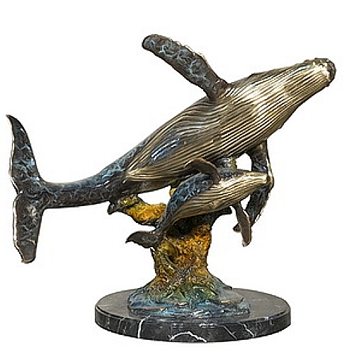 Bronze Humpback Whale & Calf Statue