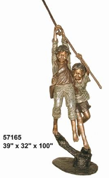 Bronze Boy & Girl Swing Rope Statue - AF 57165