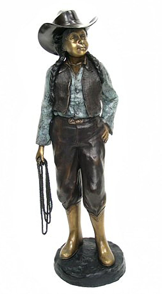 Bronze Cowgirl Lasso Statue - AF 57200