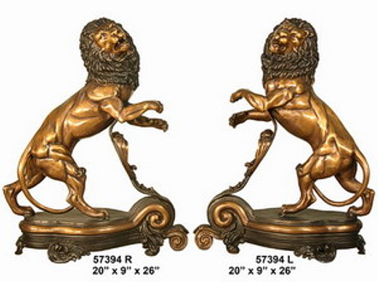 Bronze Lions Andirons - AF 57394