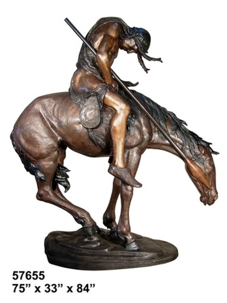 Bronze Indian on Horse Statue - AF 57655