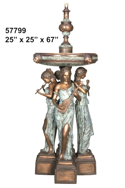 Bronze Musical Ladies & Lions Fountain - AF 57799