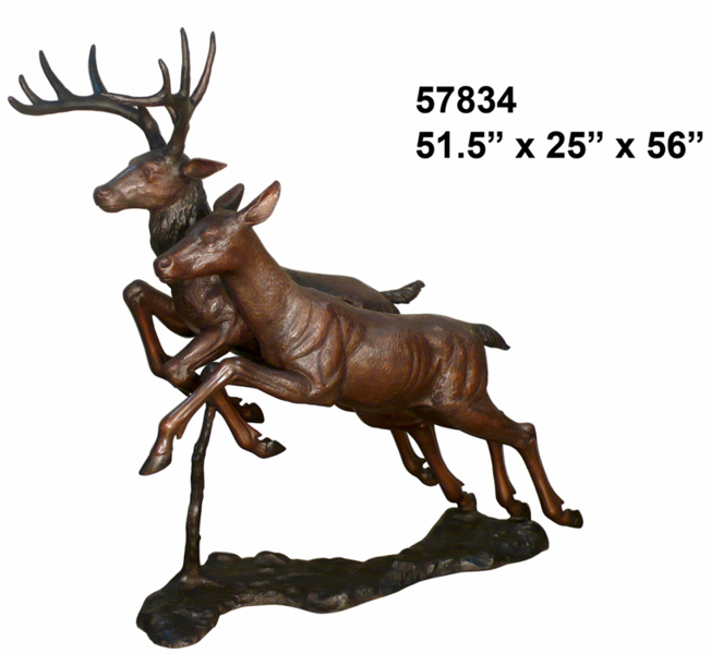Jumping Bronze Buck & Doe Statues - AF 57834