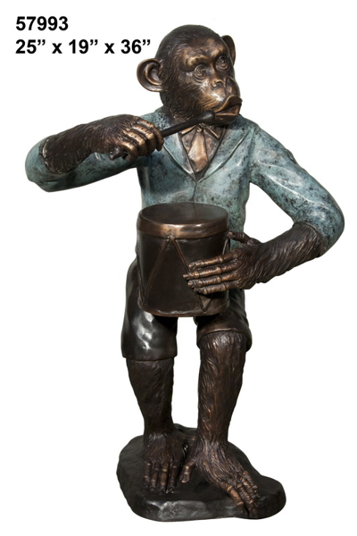 Bronze Monkey Drum Statue - AF 57993