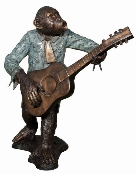 Bronze Monkey Guitar Statue - AF 57998
