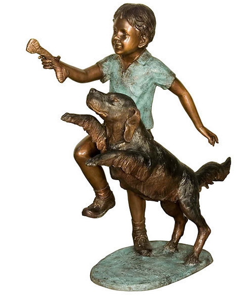 Bronze Boy & Dog Statue - AF 58528