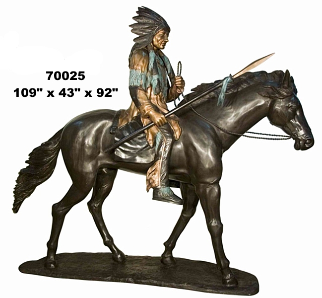 Bronze Indian on Horse Statue - AF 70025