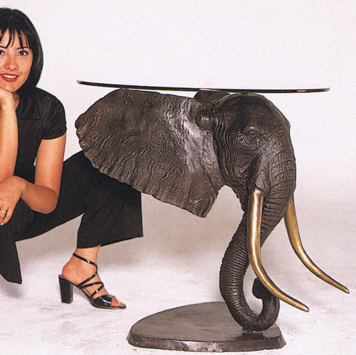 Bronze Elephant Head Table Base
