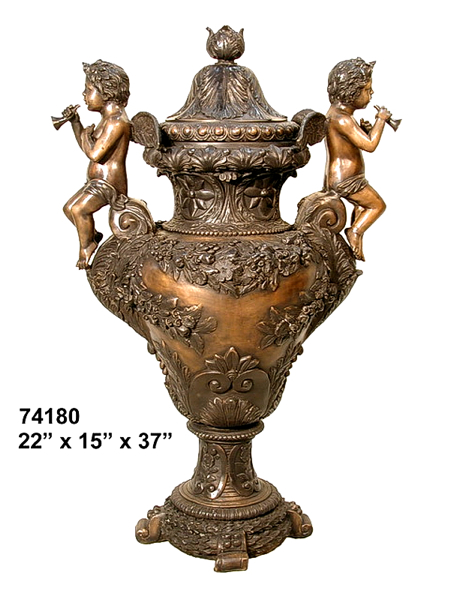 Bronze Detailed Cherubs Urn - AF 74180