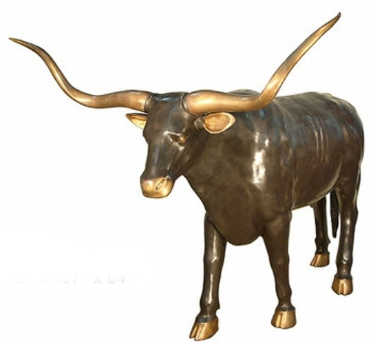 Handcrafted Longhorn Steer Bull Copper Figurine Statue 16" x 10" 