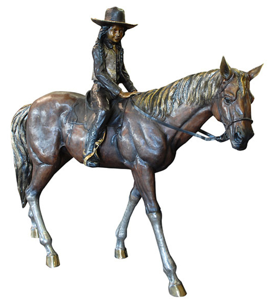 Bronze Girl Riding Horse Statue