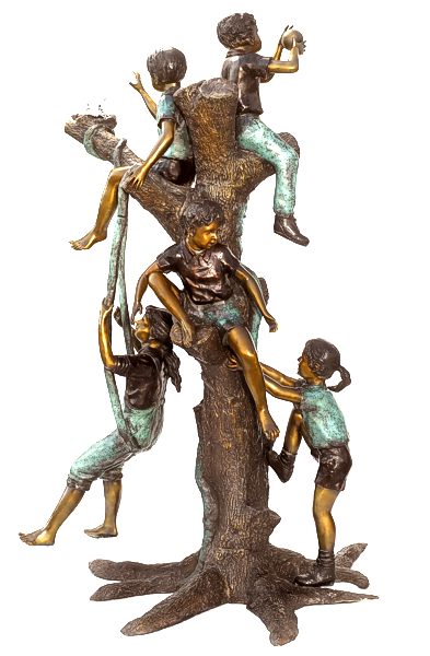 Bronze Kids in a play tree statue