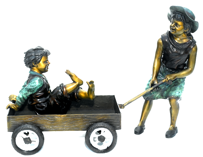 Bronze Sister Brother Wagon Statue - ASB 796