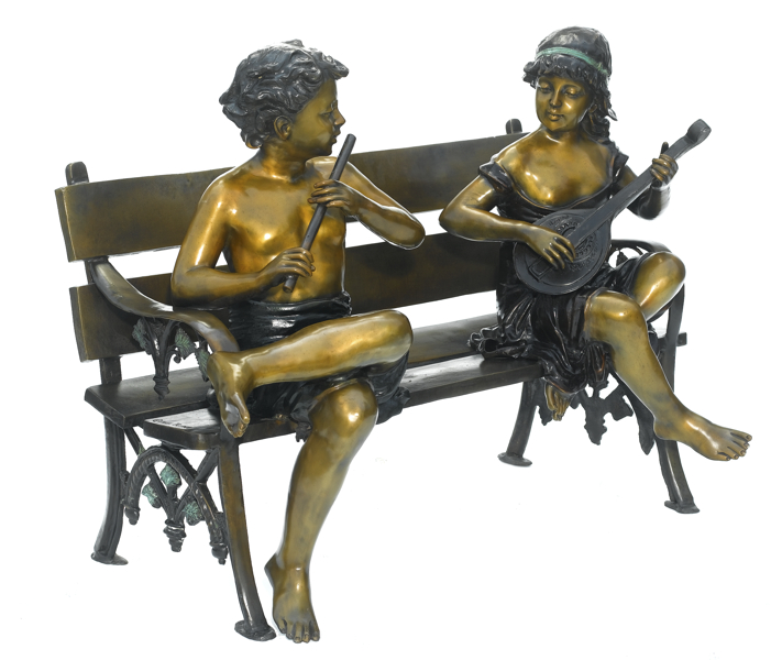 Bronze musical kids playing on a bench - ASB 799
