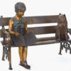 Bronze Girl Reading on Bench with Cat