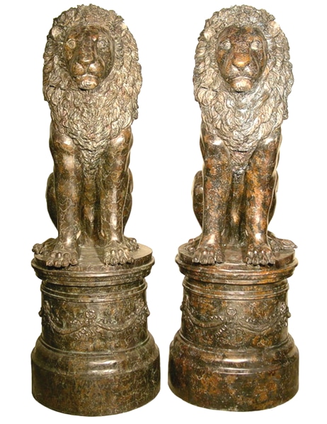 Bronze Lions on Pedestal Statue - AF 81136