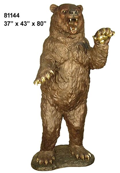 Standing, Growling Bronze Bear Statue - AF 81144