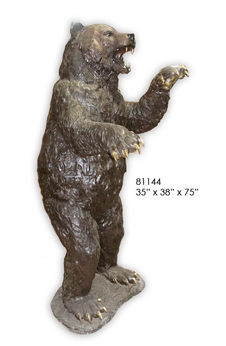 Standing, Growling Bronze Bear Statue