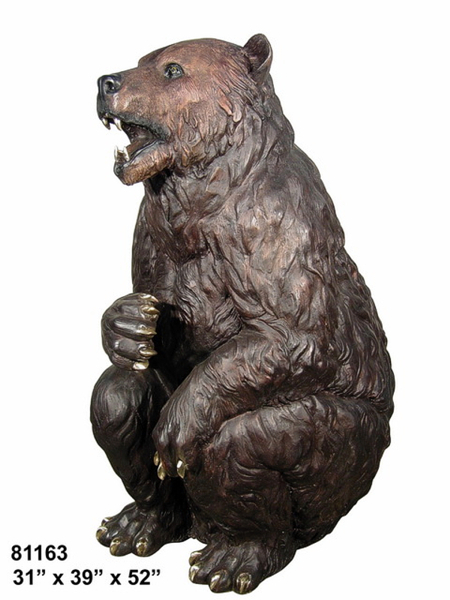 Sitting Growling Bronze Bear Statue - AF 81163