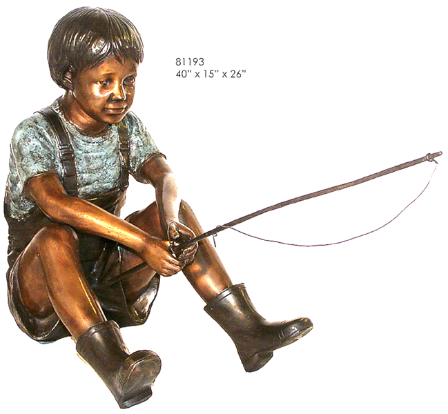 Bronze Boy Fishing Statue - AF 81193
