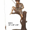 Bronze Boy & Girl fishing From Log Statue