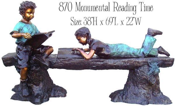 Bronze Children Bench Reading