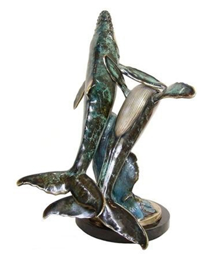 Bronze Humpback Whale and Calf Statue