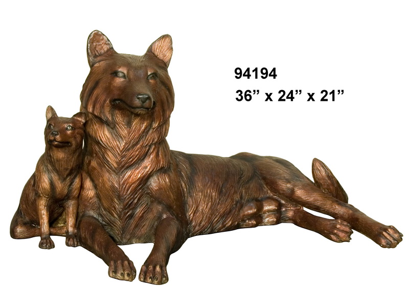 Bronze Wolf & Cub Statue