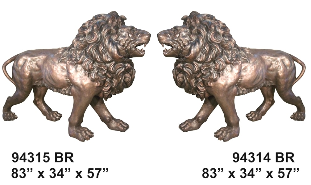 Fighting Bronze Lions Statues - AF 94314-15BR (L & R)