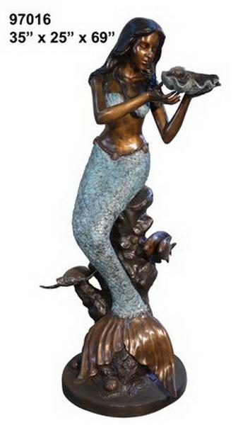 Bronze Mermaid Conch Shell Fountain - AF 97016