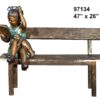 Bronze Girl with Glasses Reading on Bench