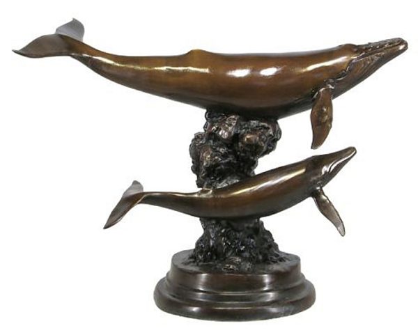 Bronze Humpback Whale & Calf Statue