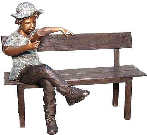 Bronze Boy Reading on Bench. Add a child or pet! - AF 50394