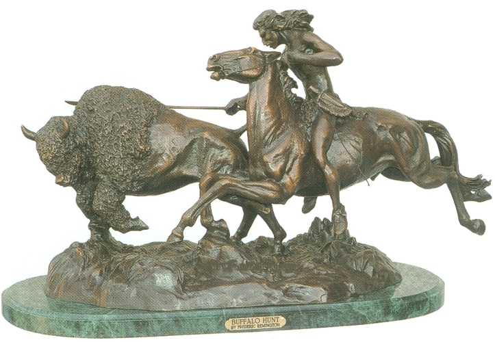 Bronze Buffalo Hunt Statues - ASB 032L