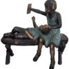 Bronze sister reading to brother on bench