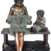 Bronze Girl Reading to Boy Bench Statue