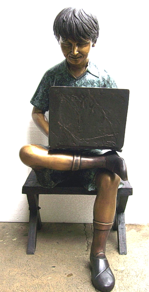 Bronze Boy with Laptop Statue - DD BCD02