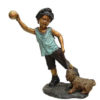 Bronze Boy Playing Ball Dog Statue