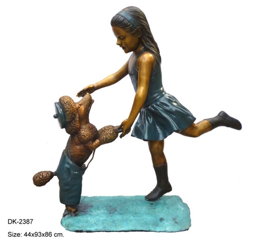 Bronze Girl and Dog Statues - DK 2387