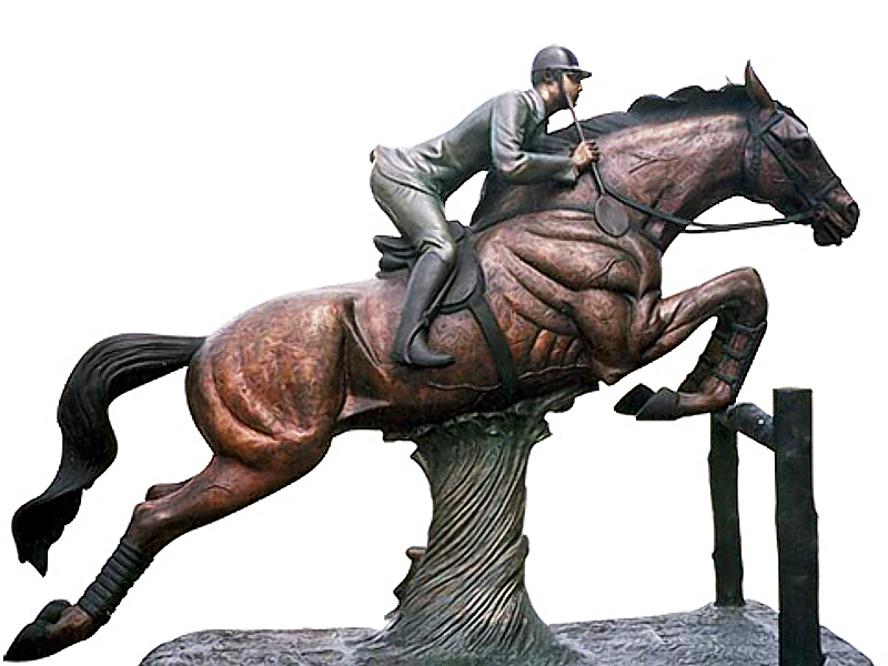 Jumping Horse & Rider Bronze Statue