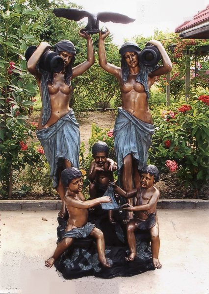 Ladies Eagle Children Bronze Fountain
