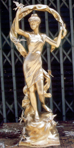 Bronze Lady w/Bird Statue