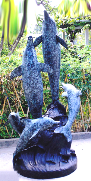 Bronze Jumping Dolphin Fountain Statue - DK 1759A