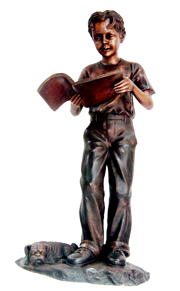 Bronze Boy Reading Book Statue - DK 1906