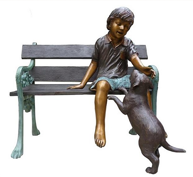 Bronze Boy & Dog on Bench - DK 2513