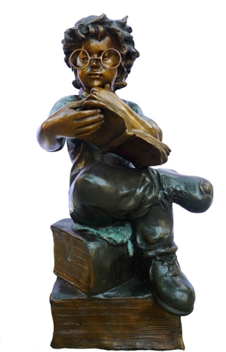 Bronze Boy Scholar Reading Statue - DK 2575