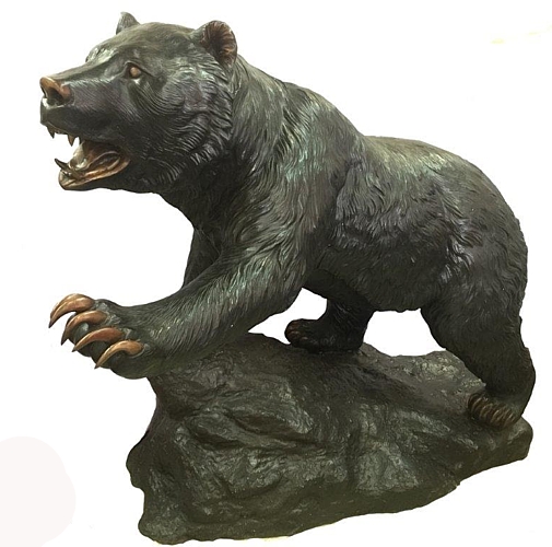 Vicious Attacking Black Bear Bronze Statue