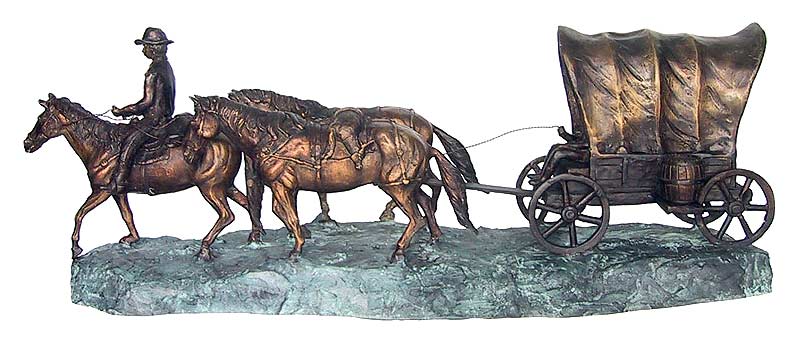 Western Horse & Wagon Bronze Statue - DD E-234