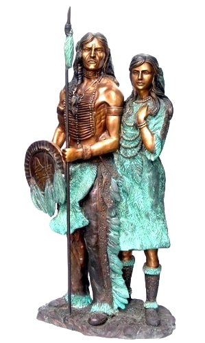 Bronze Native American Indian and Squaw Statue - DD E-276