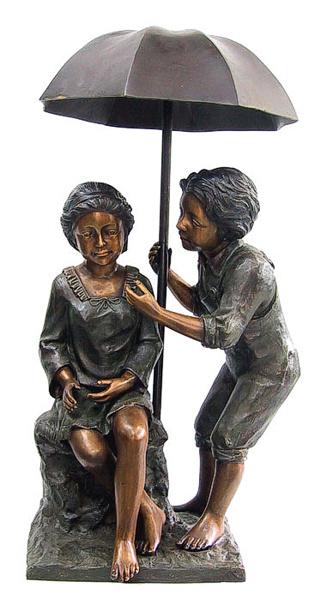 Boy & Girl Bronze Umbrella Fountain